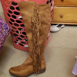 Justfab brown microfiber knee high boots wide calf